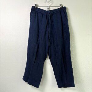 Charter Club Linen Capri Pants Size M Blue Pull On Elastic Waist Drawstring